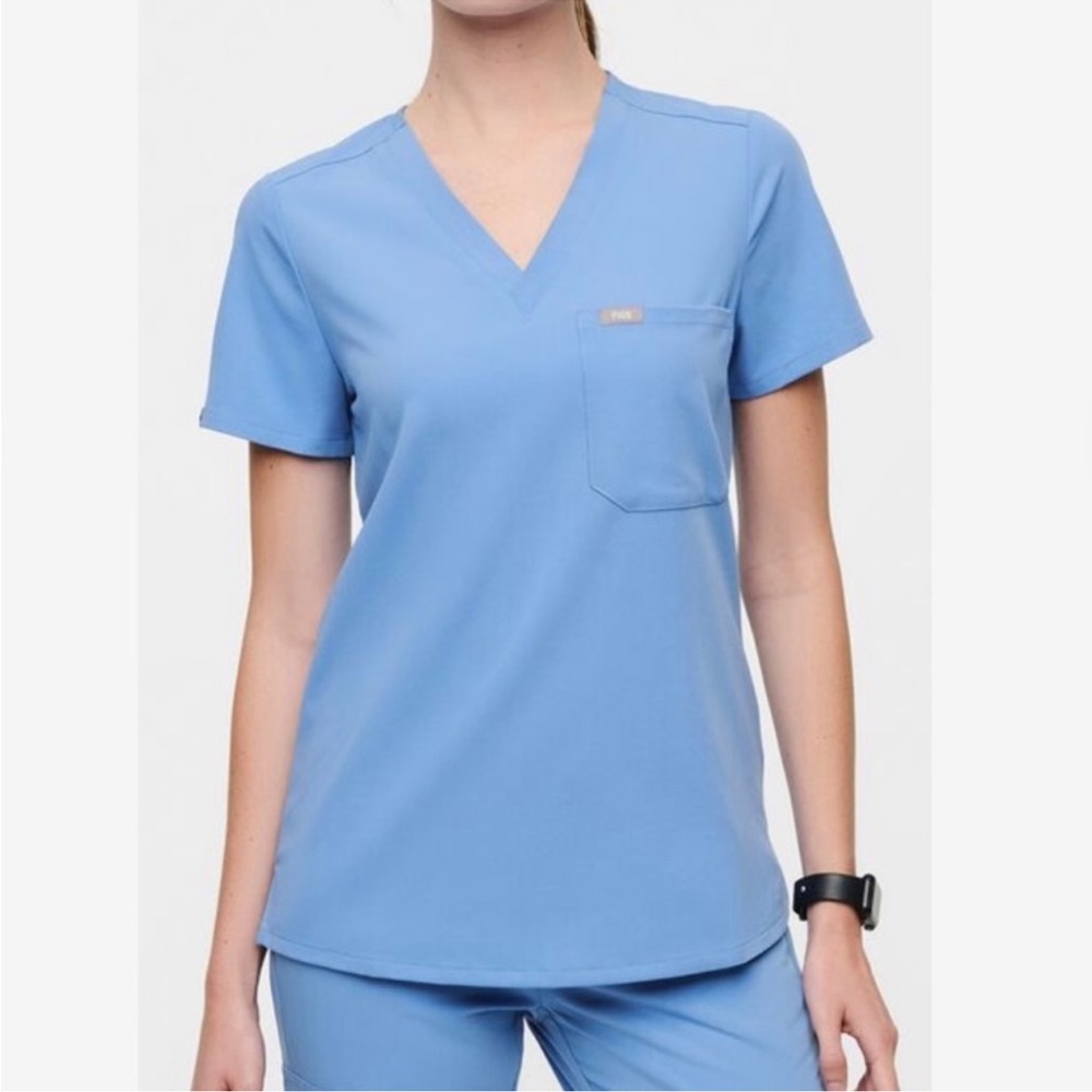 Figs Scrubs Blue Catarina One Pocket Short Sleeve Scrub Top